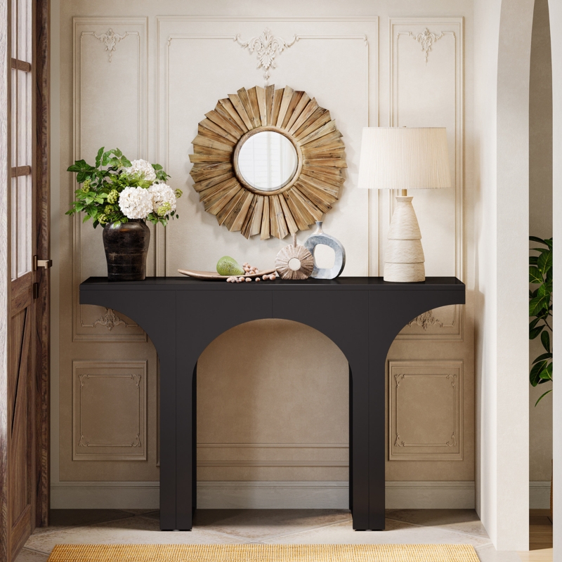 Modern Black Arched Console Table with Decorative Accents