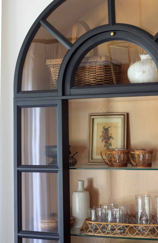 Modern Black Arched Display Cabinet with Glass Doors