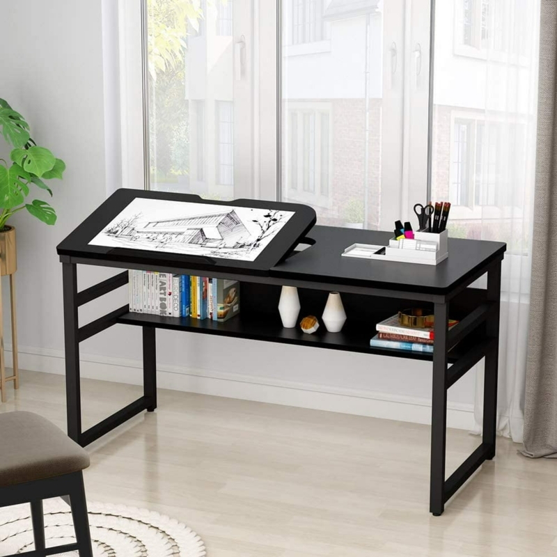 Modern Black Drafting Desk with Adjustable Angle