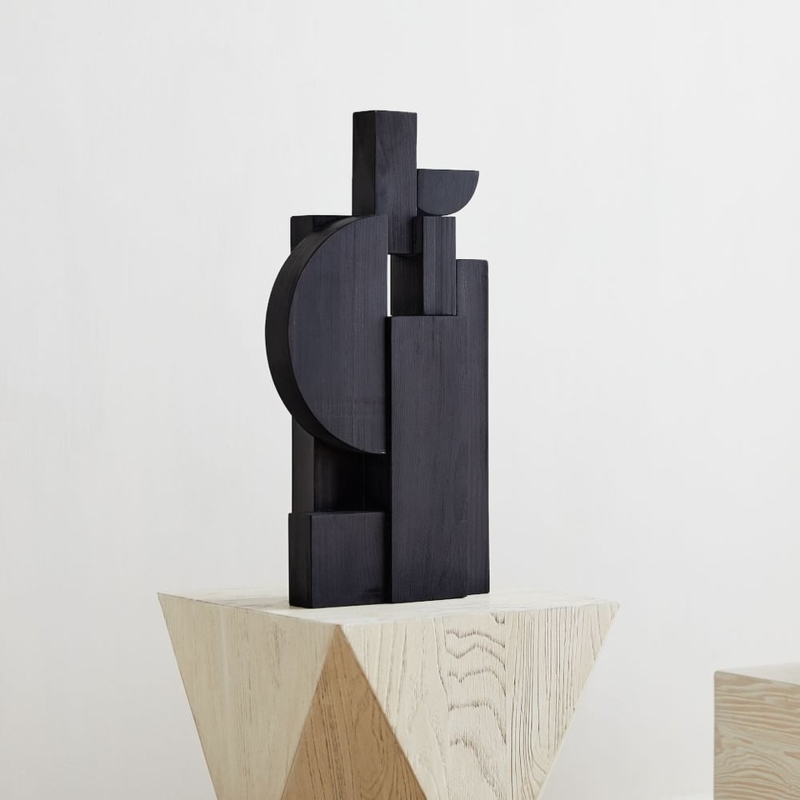 Modern Black Geometric Wooden Floor Sculpture