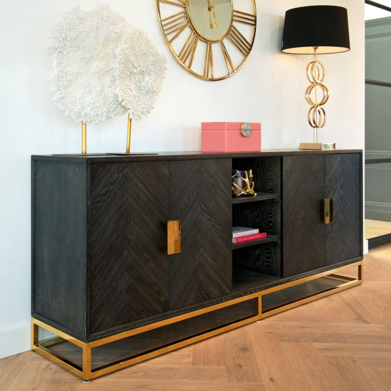Modern Black Oak Sideboard with Gold Accents