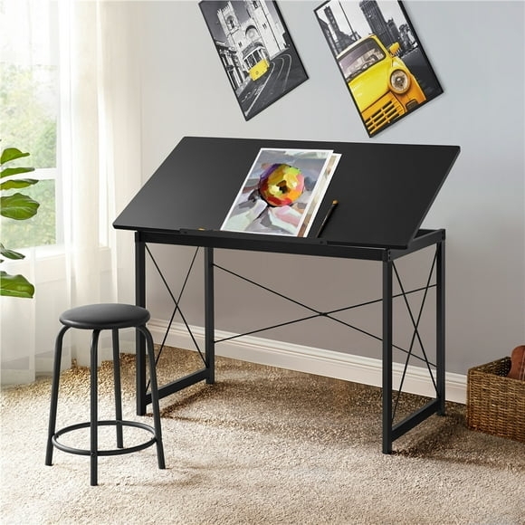 Modern Black Portable Drafting Table with Adjustable Top