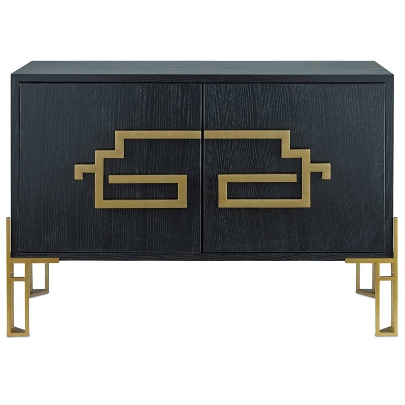Modern Black Sideboard with Gold Geometric Accents