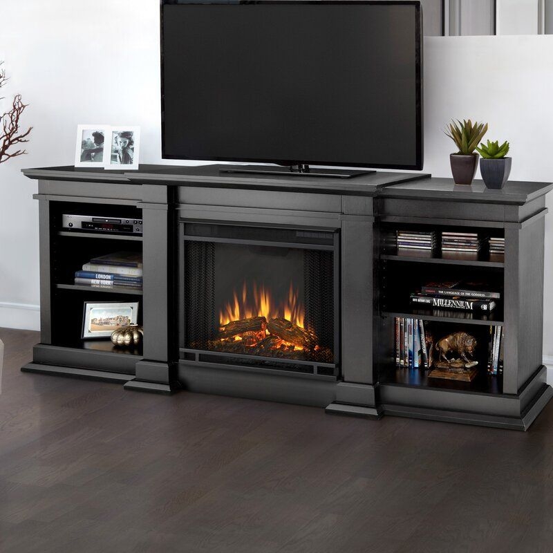 Modern Black TV Stand with Electric Fireplace
