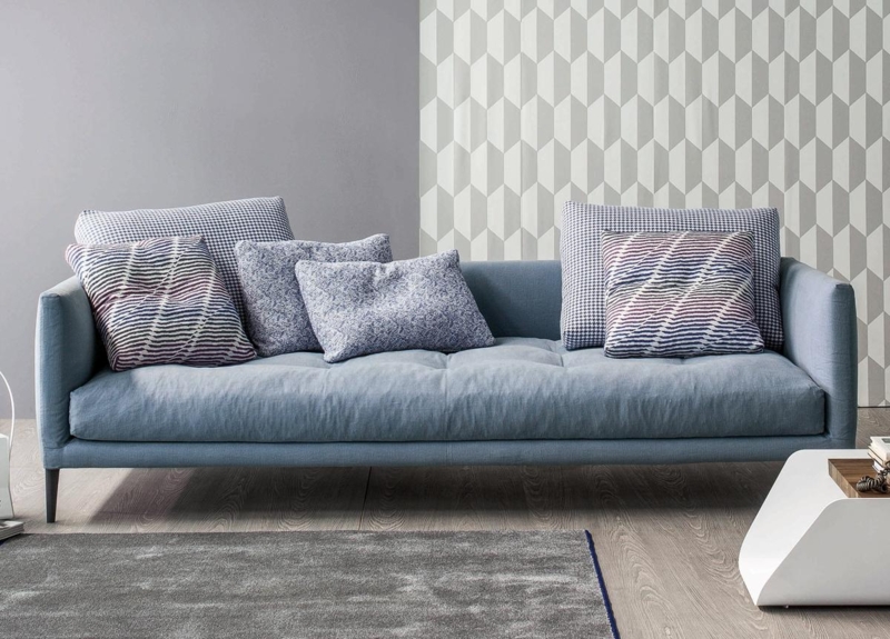 Modern Blue Bonaldo Coral Sofa with Patterned Cushions