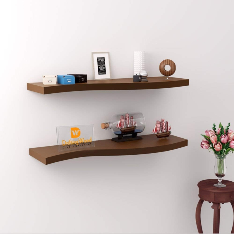 Modern Brown Curved Floating Wall Shelves Set