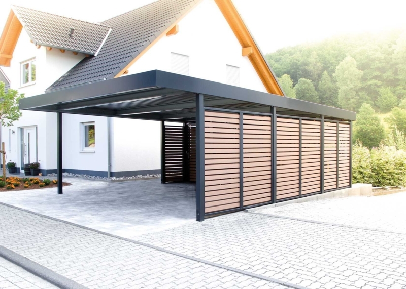 Modern Carport with Stylish Privacy Screens