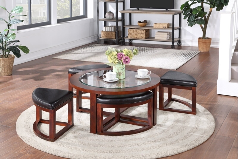 Modern Coffee Table with Nesting Stools in Living Room