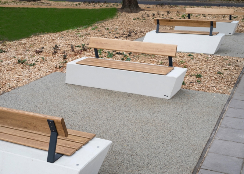 Modern Concrete Benches with Wooden Backrests