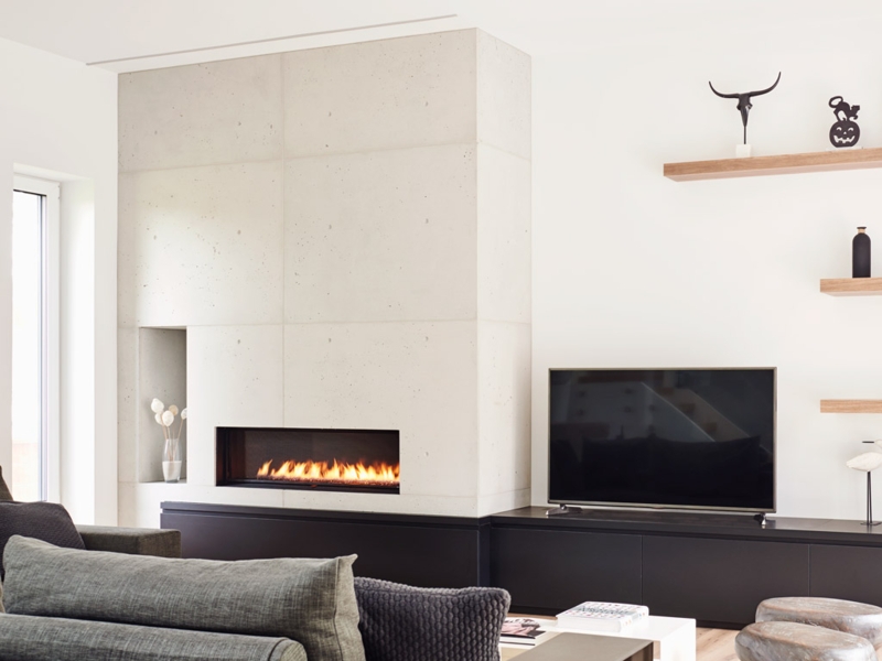 Modern Concrete Fireplace with Sleek Wall Panels