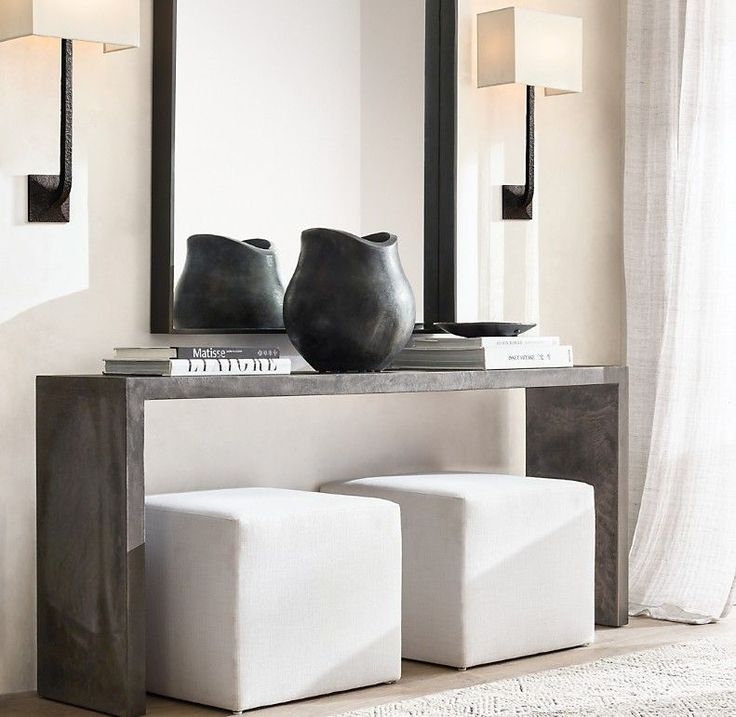 Modern Console Table with White Cube Ottomans