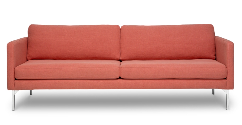 Modern Coral Red Mid-Century Style Sofa