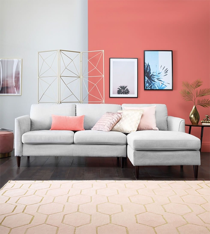 Modern Corner Sofa with Coral Accent Wall