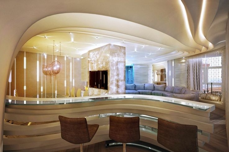 Modern Curved Bar with Stylish Seating and Lighting