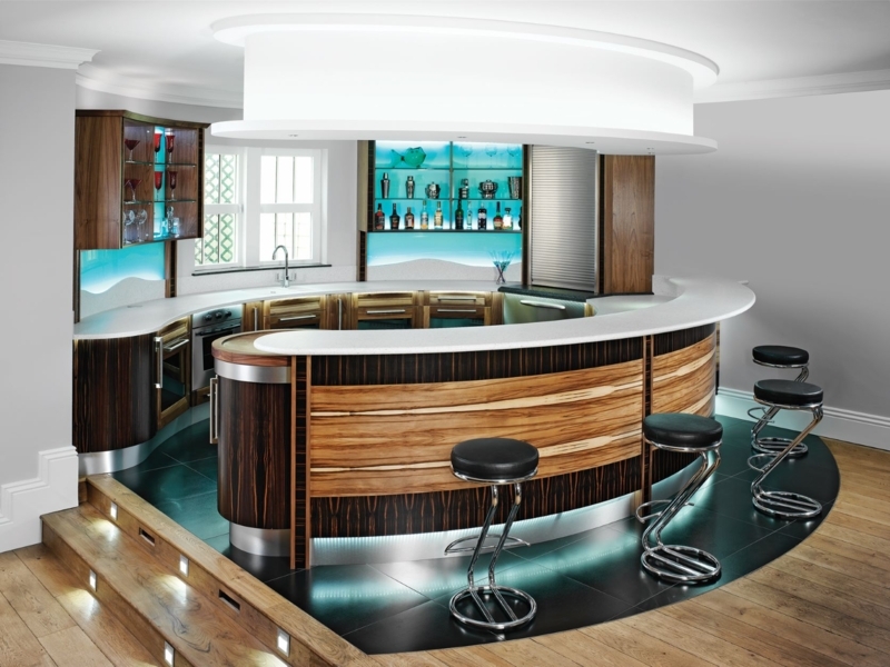 Modern Curved Kitchen Design with Wood Accents