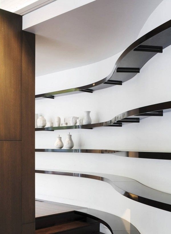 Modern Curved Metal Shelves Design for Townhouse