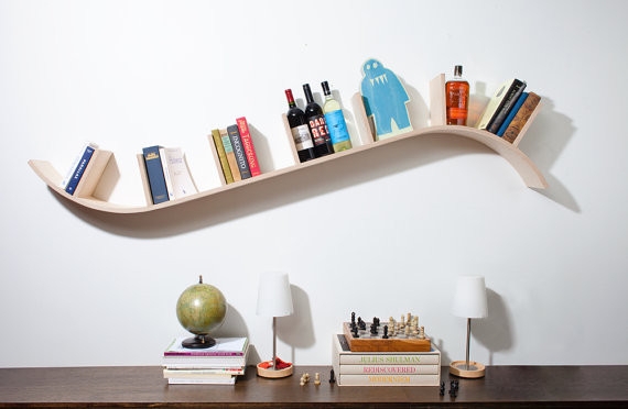 Modern Curved Wall-Mounted Bookshelf Design