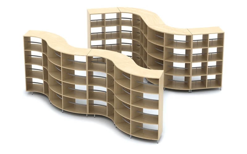 Modern Curved Wooden Library Shelving Units