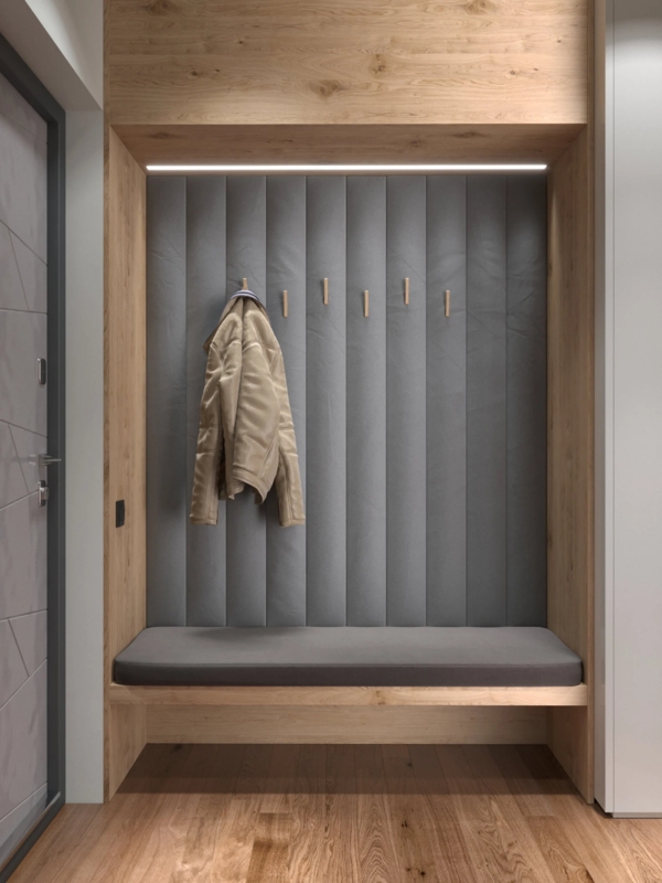Modern Custom Wood Wall Panels and Bench Seat
