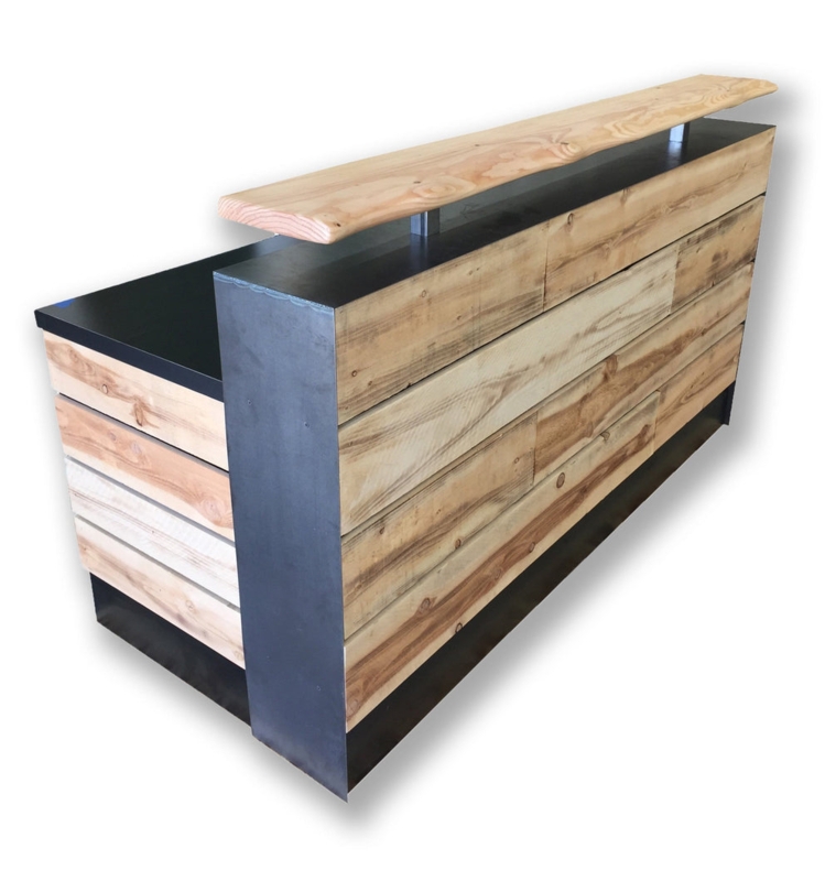 Modern Distressed Wood Reception Desk with Metal Accents