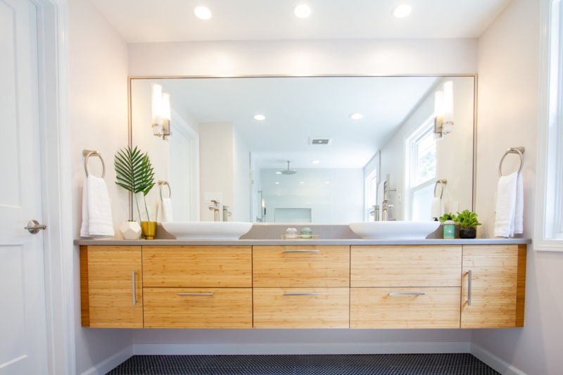 Modern Floating Bamboo Bathroom Vanity Design