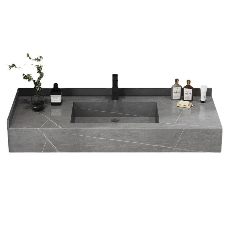 Modern Floating Gray Marble Ceramic Wash Basin
