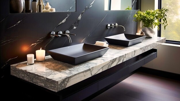 Modern Floating Marble Bathroom Sinks with Fixtures