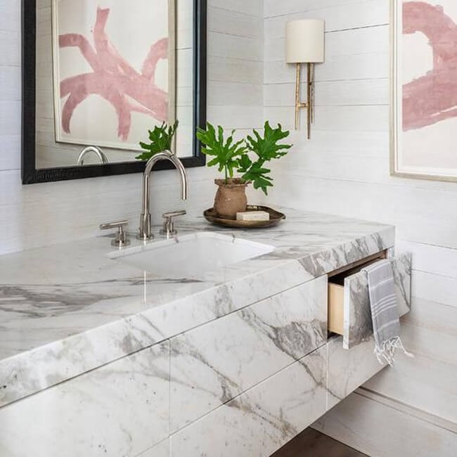 Modern Floating Marble Sink Vanity with Sleek Faucet