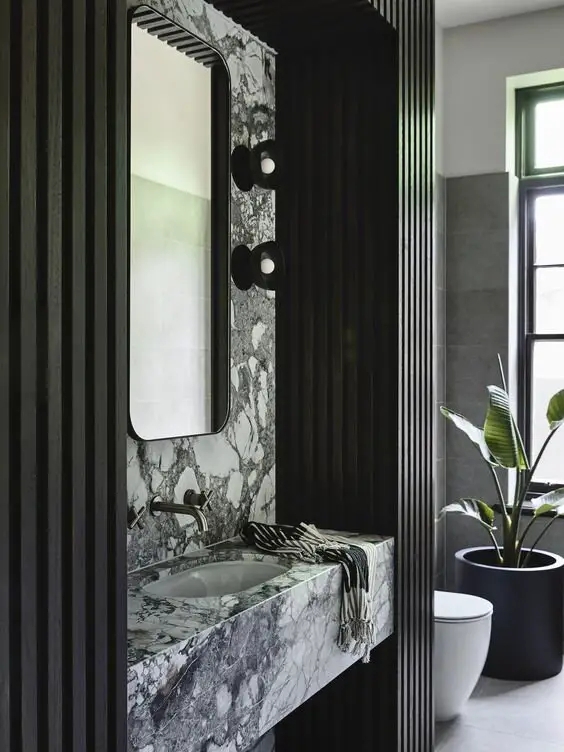 Modern Floating Marble Vanity with Black Accents