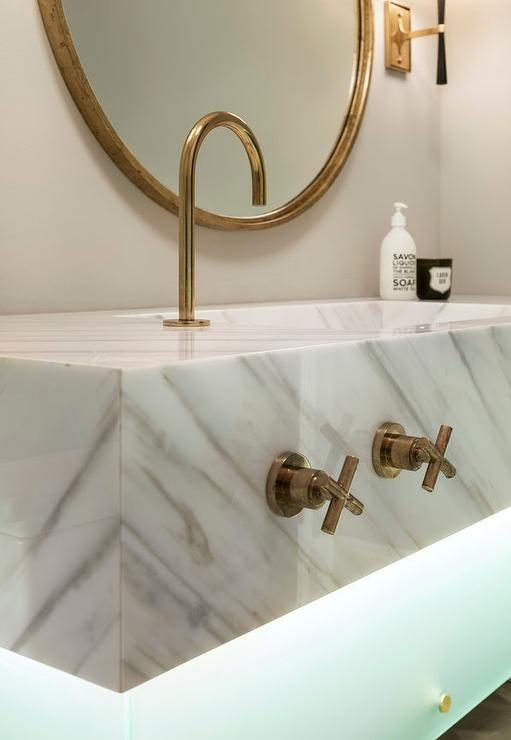 Modern Floating Marble Vanity with Brass Fixtures
