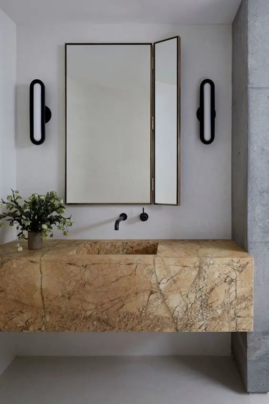Modern Floating Marble Vanity with Minimalist Lighting