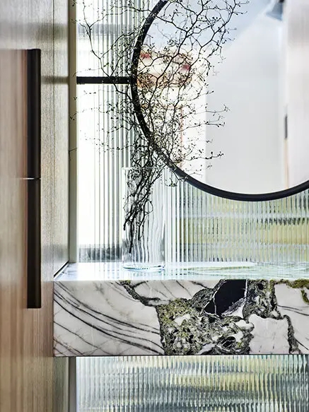 Modern Floating Marble Vanity with Round Mirror