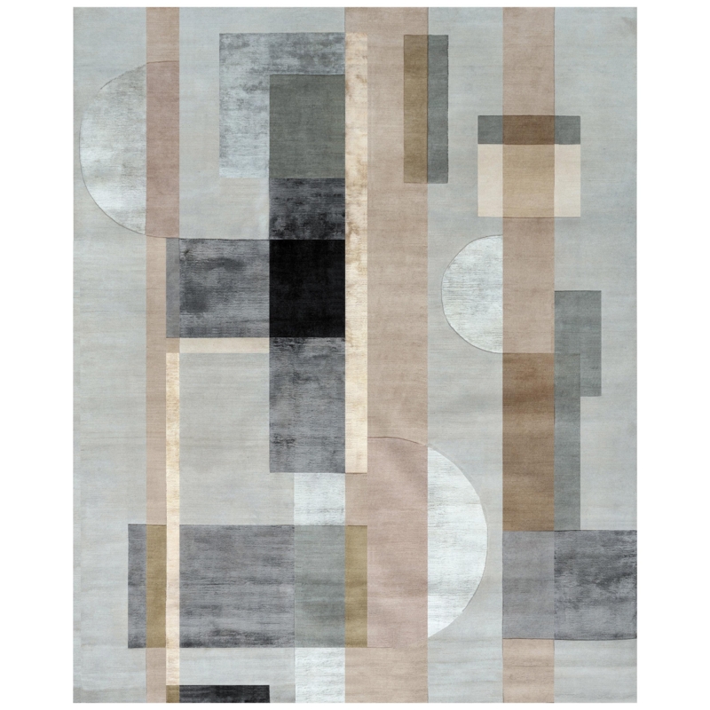 Modern Geometric Carpet Rug in Himalayan Wool and Silk