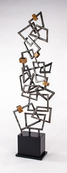 Modern Geometric Floor Sculpture with Gold Accents