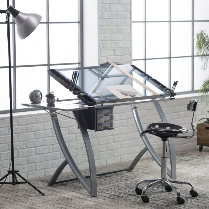Modern Glass Drafting Table with Adjustable Top