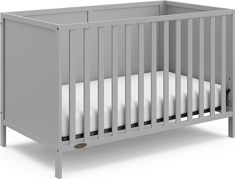 Modern Gray Baby Crib with Sturdy Mattress Support