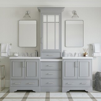 Modern Gray Bathroom Vanity with Linen Cabinet