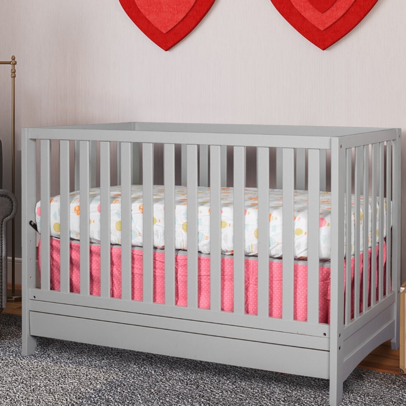 Modern Gray Crib with Underbed Storage Drawer
