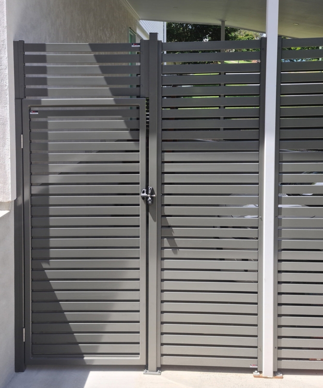 Modern Gray Horizontal Slat Carport Screens
