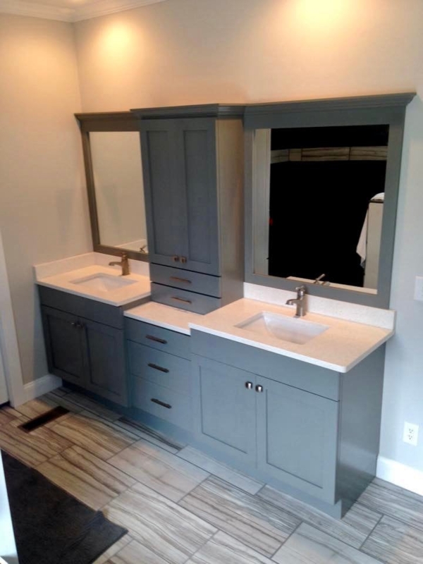 Modern Gray Shaker Style Double Vanity with Center Tower
