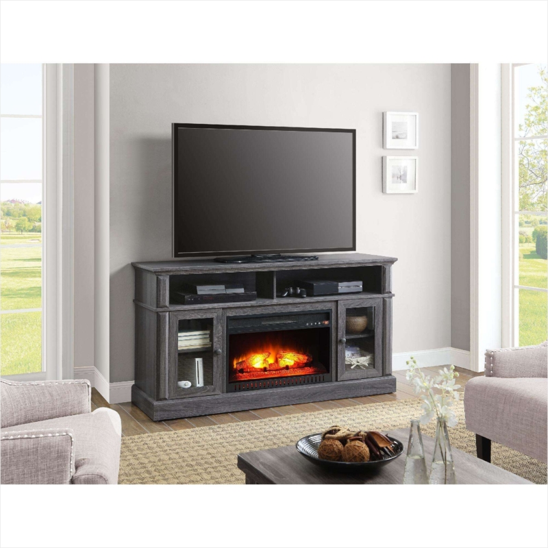 Modern Gray TV Stand with Electric Fireplace