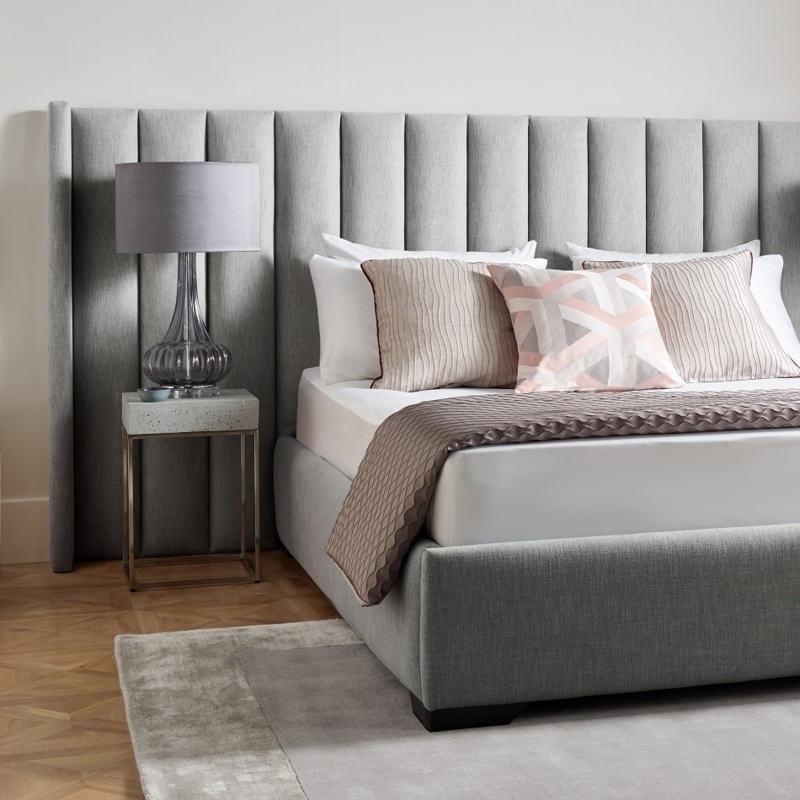 Modern Gray Upholstered Bed with Elegant Headboard