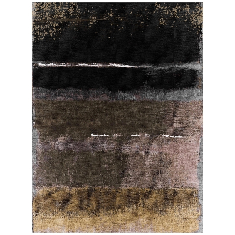 Modern Himalayan Wool and Silk Rug in Black and Beige