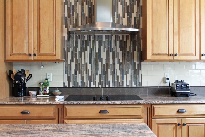 Modern Kitchen with Vertical Tile Backsplash