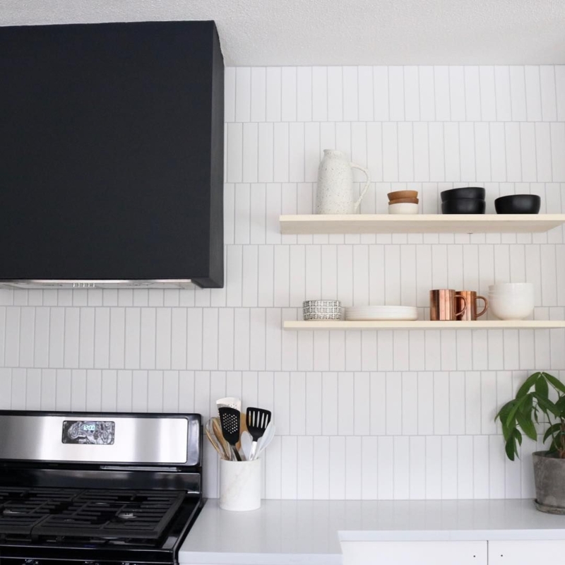 Modern Kitchen with Vertical White Subway Tile Backsplash