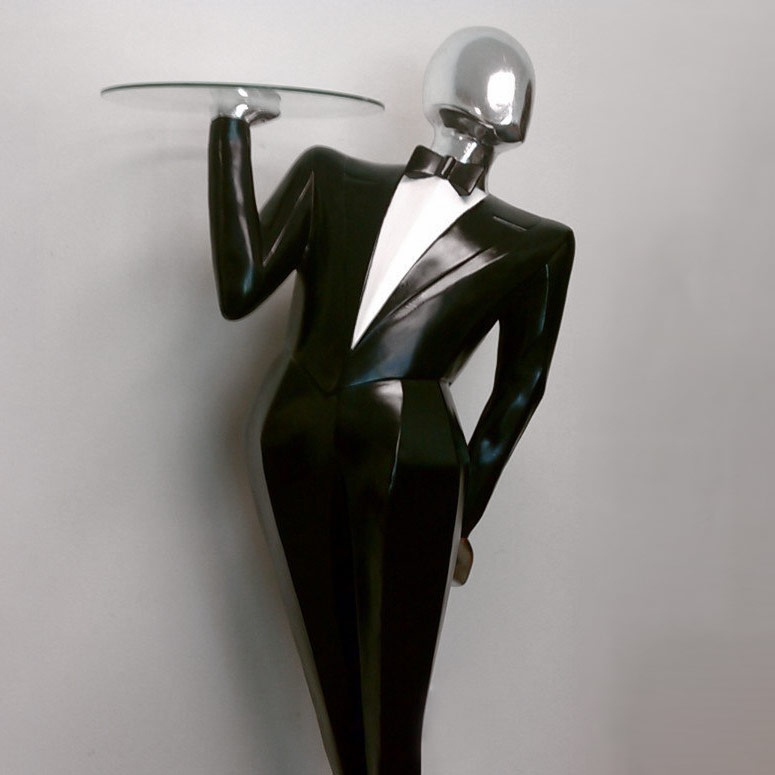 Modern Life-Sized Butler Statue with Glass Tray