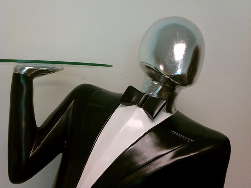 Modern Life-Sized Butler Statue with Glass Tray