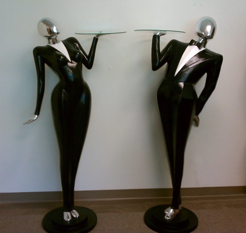 Modern Life-Sized Butler Statues Serving Trays