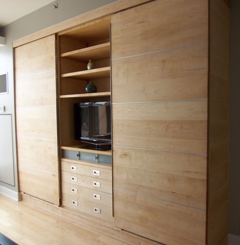 Modern Maple Wall Unit with Built-in Storage