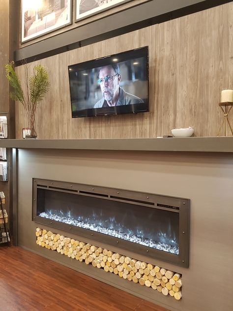 Modern Metal Frame Fireplace with Natural Wood Accents